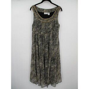Soft Surroundings Womens Dress PM Beaded Animal Print Yellow Black Casual Lined